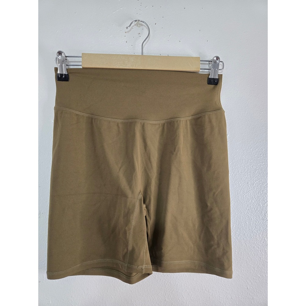 Ptula Womens Olive Green High Waisted 6 Inch Inseam Biker Shorts Size Large NWT